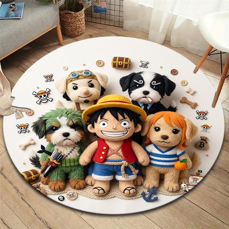 One Piece Poster Round Area Rug Carpet Rug For Living Room Bedroom Sofa Playroom Decor Nonslip Floor Mat