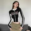Women Y2K T-shirts String Letters Zipper Cycling Tops Girls Y2K T-shirts Athletic Workout Cloths Sexy Fashion Lady Tshirts Female Tees Long Sleeve