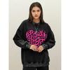 Pink Leopard Print Heart Woman Washed Sweatshirts Cotton Loose Pullovers Crewneck Sportswear Warm Autumn Womens Clothes