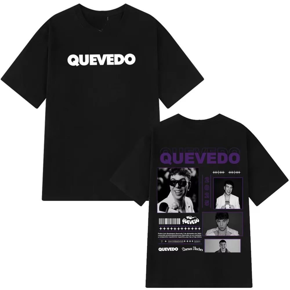 Rapper Quevedo Buenas Noches 2025 Vintage Print TShirt Unisex WOMEN Hip Hop Fashion Tshirts Summer Cotton Oversized Loose T Shirts