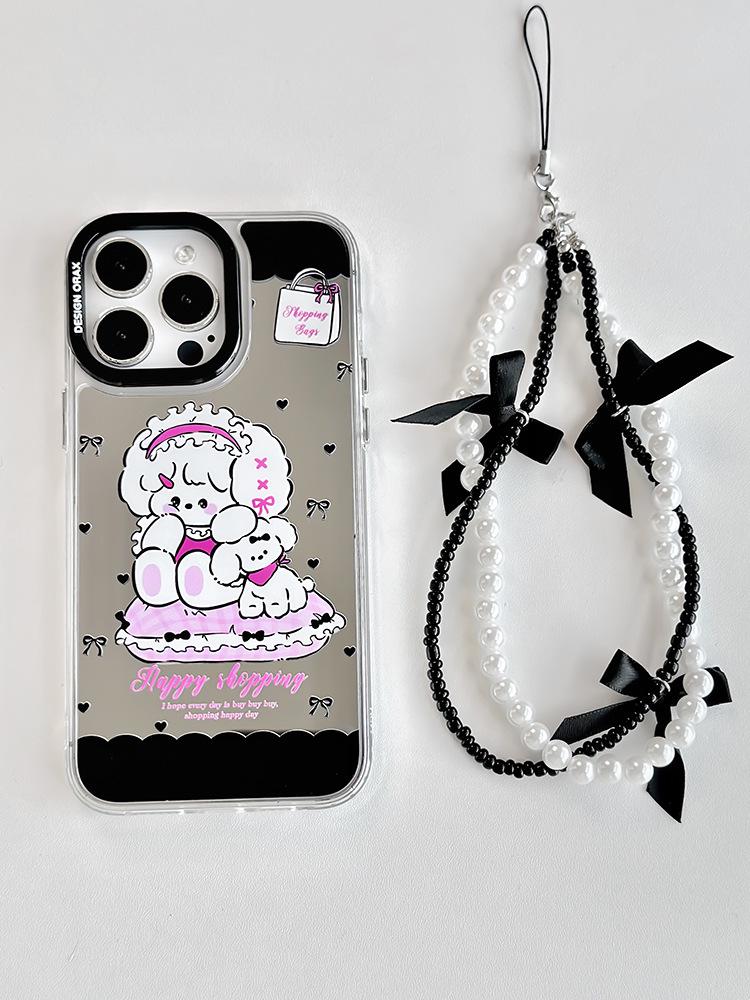 Чехол для iPhone Zhitai: Мультяшный дизайн, Браслет, Зеркало три-в-одном для iPhone 12/13/14/15 Pro Max Защитный чехол