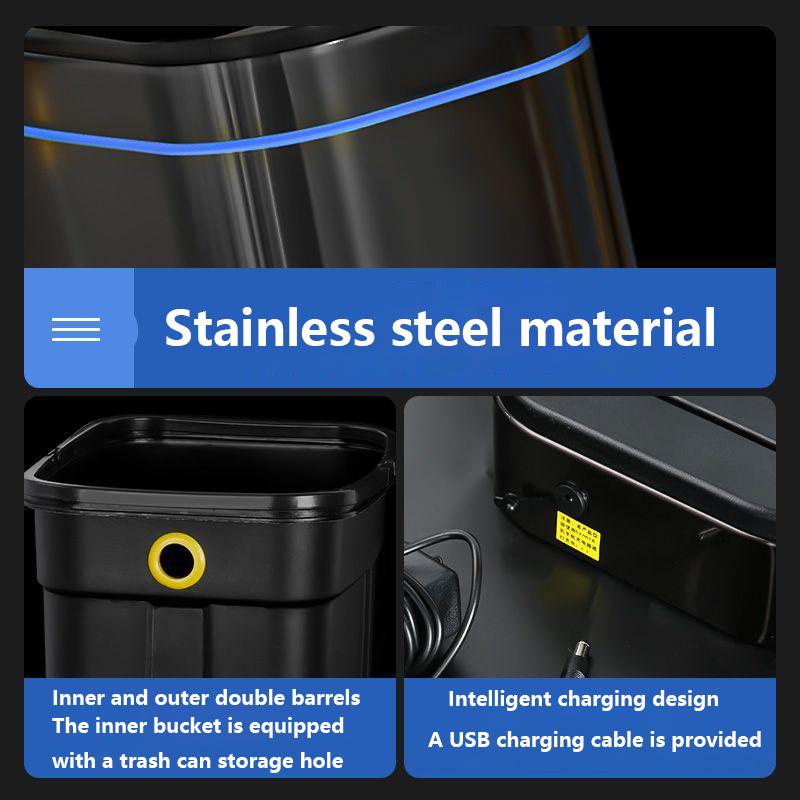 Smart Waste Bins with Lid Waste Bins Large Capacity Living Room Trash Can Stainless Steel Trash Can Modern Kitchen and Home Item