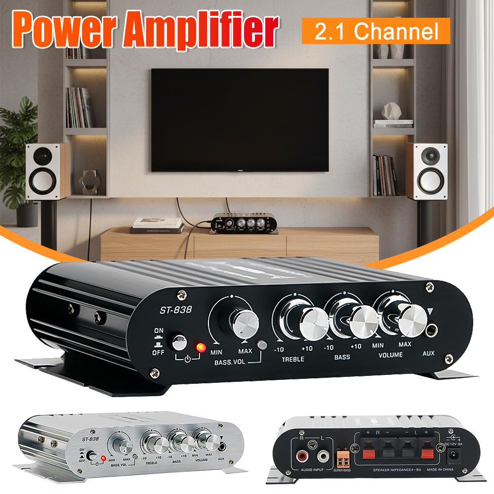 ST-838 HiFi Стерео Усилитель Звука 2.1 Канала с Басами Регулировка Басов и Высоких Частот 80Вт*2 Аудиоусилитель Мини Медиаплеер Автомобильный Домашний Усилитель