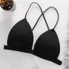 Women Solid Color Bra Triangle Cup Thin Straps Wrapping Chest Front Buckle Wireless Ribbed