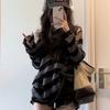 Gothic Streetwear Striped Knitted Sweater Women Harajuku Punk Hollow Out Jumper Hole Loose All-match Tops Grunge E-girl