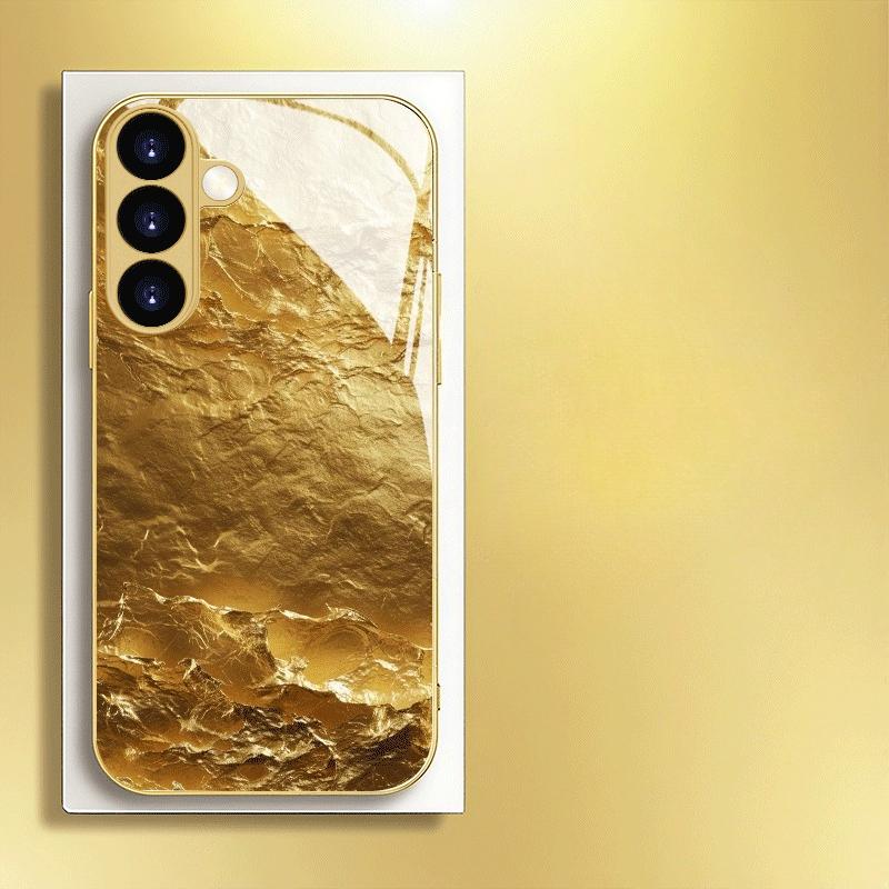 Позолоченный чехол для телефона из закаленного стекла, совместим с Galaxy S26, S25, S24, S23 и S22 Ultra Plus. Золотой текстурный узор.