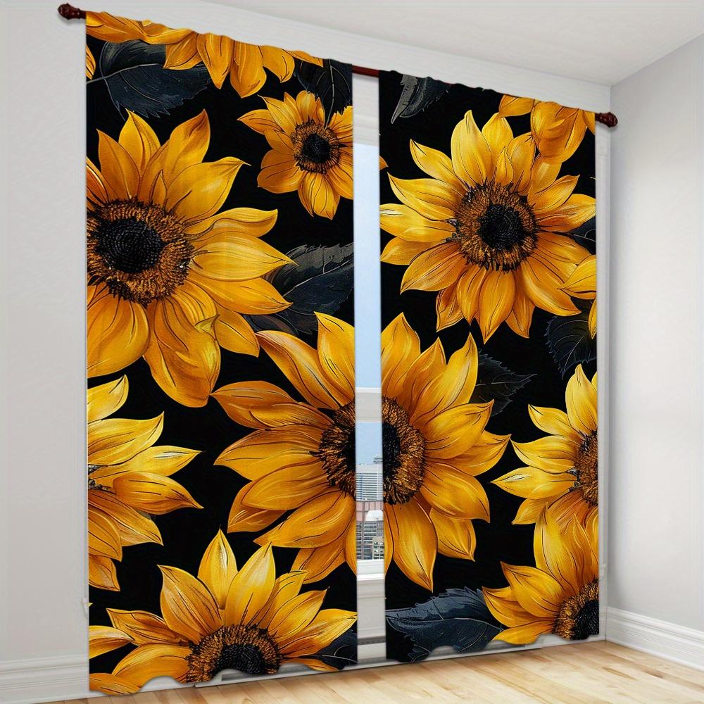 2 Pieces Horse Flower Pattern Digital Printed Curtains for Living Room Kitchen Bedroom Study Dining Room Window Home Decor