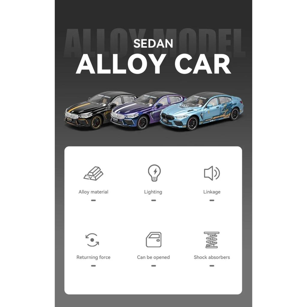 1/24 BMW M8 Alloy Superscar Модель Масштаб Литой Металлический Автомобиль Звук и Свет Моделирование Коллекционные Игрушки Подарок На День Рождения Детей