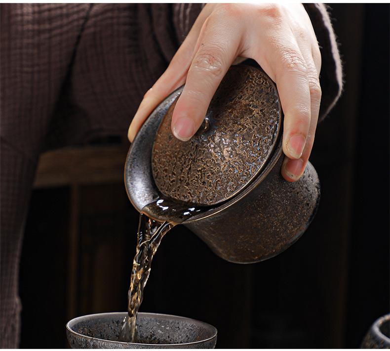 Японский чайник из каменной керамики с ржавой глазурью, ручной работы, ретро-керамический чайник для кунг-фу, фильтр и ручка, маленький герметичный дизайн (Одиночный горшок)