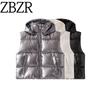 ZA Fall and Winter New Women's Clothing ZR Fashion Wind Fashion Bright Down Cotton-padded Jacket Thickened Heattech Hooded Cotton Vest