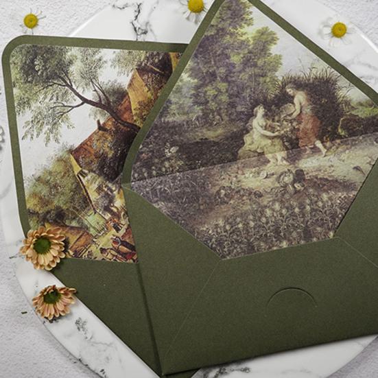 Зеленый бизнес-конверт авокадо, стандартный конверт с самоклеющейся печатью, специальный бумажный материал, конверт с декоративной масляной живописью