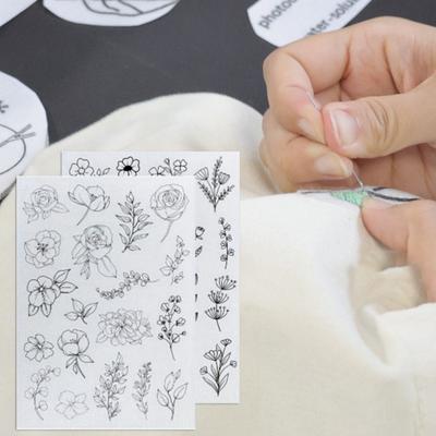 2 листа водорастворимого стабилизатора для вышивки DIY Stick Stitch бумага для вышивки с предварительно напечатанными цветами, листьями, животными узорами для начинающих любителей шитья
