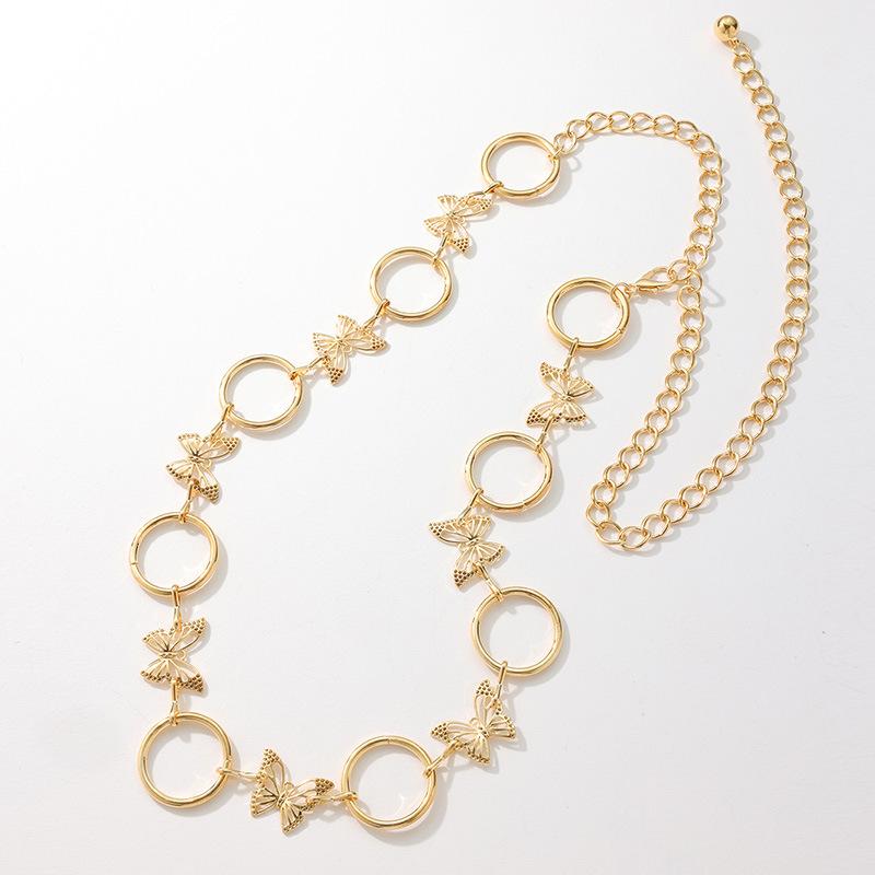 New Women's Sweet Rhinestone Butterfly Circle Metal Versatile Fashionable Waist Chain Adjustable Delicate Women's Belt
