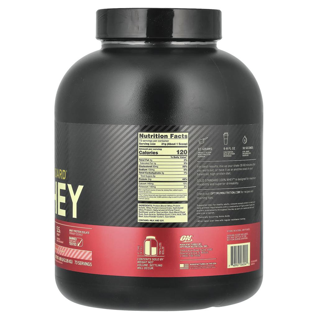 Optimum Nutrition Gold Standard 100% Whey, Strawberries & Cream, 4.98 Lbs (2.26 Kg)