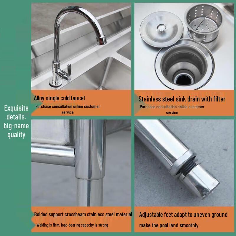 HANDUNYOU Commercial 3-Compartment Stainless Steel Kitchen Sink