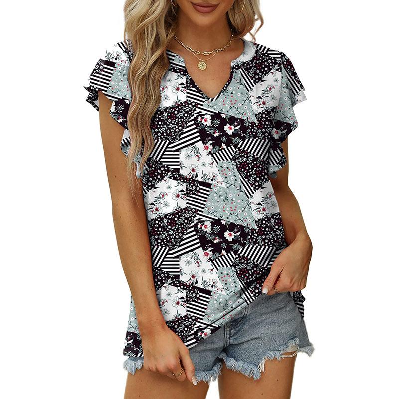 Модные женские короткие топы, винтажные однотонные свободные блузки с оборками на рукавах, элегантные женские дышащие рубашки с V-образным вырезом