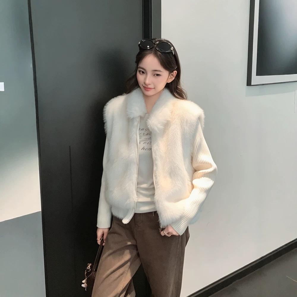 Winter new Mao Mao jacket women's lapel, short cotton clothes knitted sleeves vest