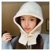 Корейский Дундимён Новая Мерцающая Пряжка-Рог Балаклава Женская Зимняя Универсальная Шапка-Шарф Вязаная Защита Ушей