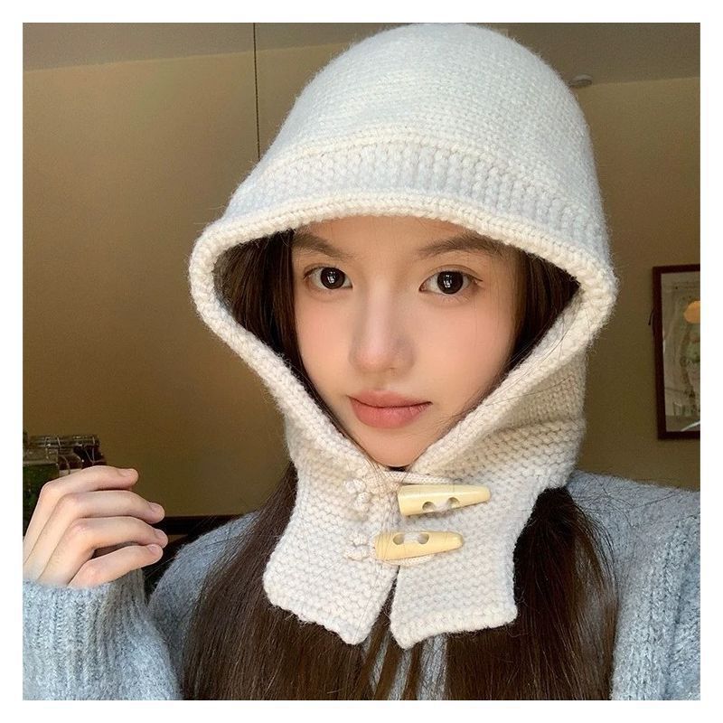 Корейский Дундимён Новая Мерцающая Пряжка-Рог Балаклава Женская Зимняя Универсальная Шапка-Шарф Вязаная Защита Ушей
