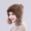Women Winter Thick Real Mink Fur Hat with Fox Fur Pompoms Knitted Natural Fur Cap Lady Outdoor Warm 100% Real Mink Fur Hats