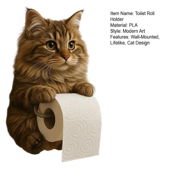 Cat Toilet Paper Holder Wall-Mounted Toilet Roll Holder Bathroom Kitchen Loo Roll Organizer for Cat Lovers Housewarming Gift