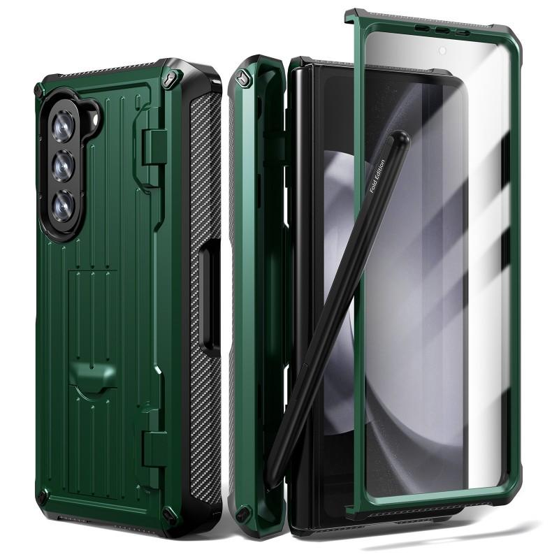 Galaxy Z Fold 5/4/3 Case With Pen Slot Screen Protector Hidden Stand Full Body Shockproof Cover