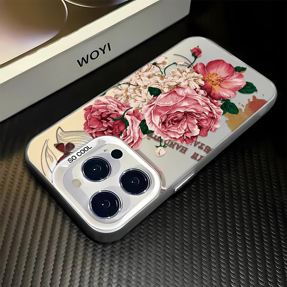 Red Flowers Shockproof Phone Case For IPhone 16 15 Pro Max 14 13 12 11 Back Cover Case Funda Bumber 16 Pro 15 14 13 12 11 Case