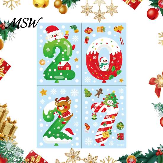 Christmas Window Decals 4 Sheets 2027 New Year Clings, Double Sided Static Sticker with DIY Festive Art Santa Reindeer Snowflake Tree, No-Glue
