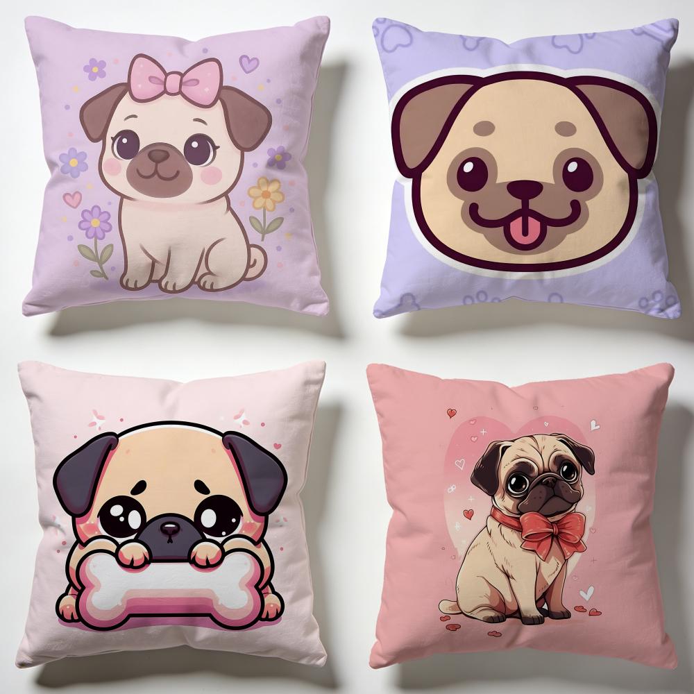Lovable Sweet Heart Pug Cushion Cover Soft Pillow Cases for Home Bedroom Living Room Sofa