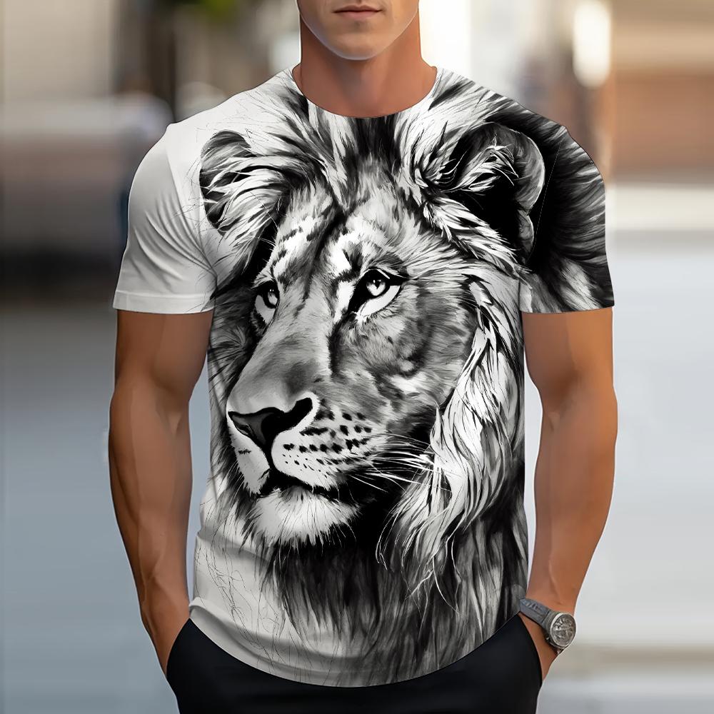 Lion Animal Pattern 3D Print Men Streetwear Hip Hop Short Sleeve Oversized Tees Harajuku Y2k Tops