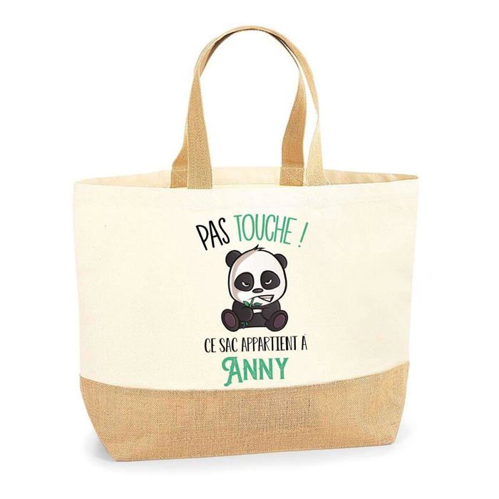 Sac cabas - PLANETEE - Anny pas touche Panda - Jute - Imprimé en France - Grande contenance