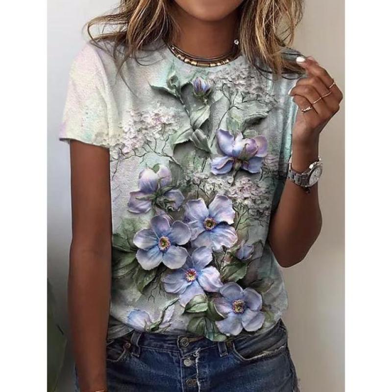 Fashion Tops For Woman Tees 2024 Summer Women Shirt 3D Floral Print Short Sleeve Female T-shirts Plus Sized Women's Y2k Clothing