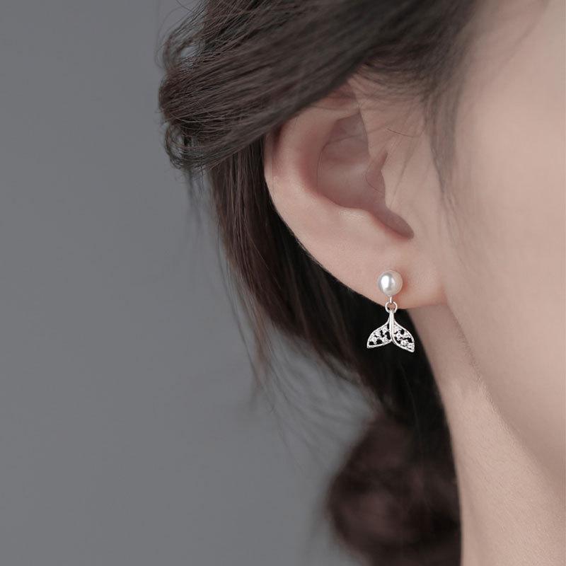 Серьги-гвоздики из стерлингового серебра 925 пробы с жемчугом и рыбьим хвостом, простые серьги для женщин, свадебные украшения, аксессуары для подарков на вечеринку