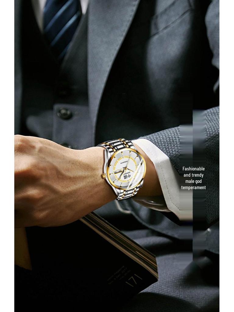 Мужские водонепроницаемые винтажные кварцевые часы из нержавеющей стали с двойным календарем