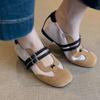 Fashion Leather Version~ Niche Design Sport Ballet Shoes Heightening Double Row Button Mary Janes Color Block Matte Single Shoes