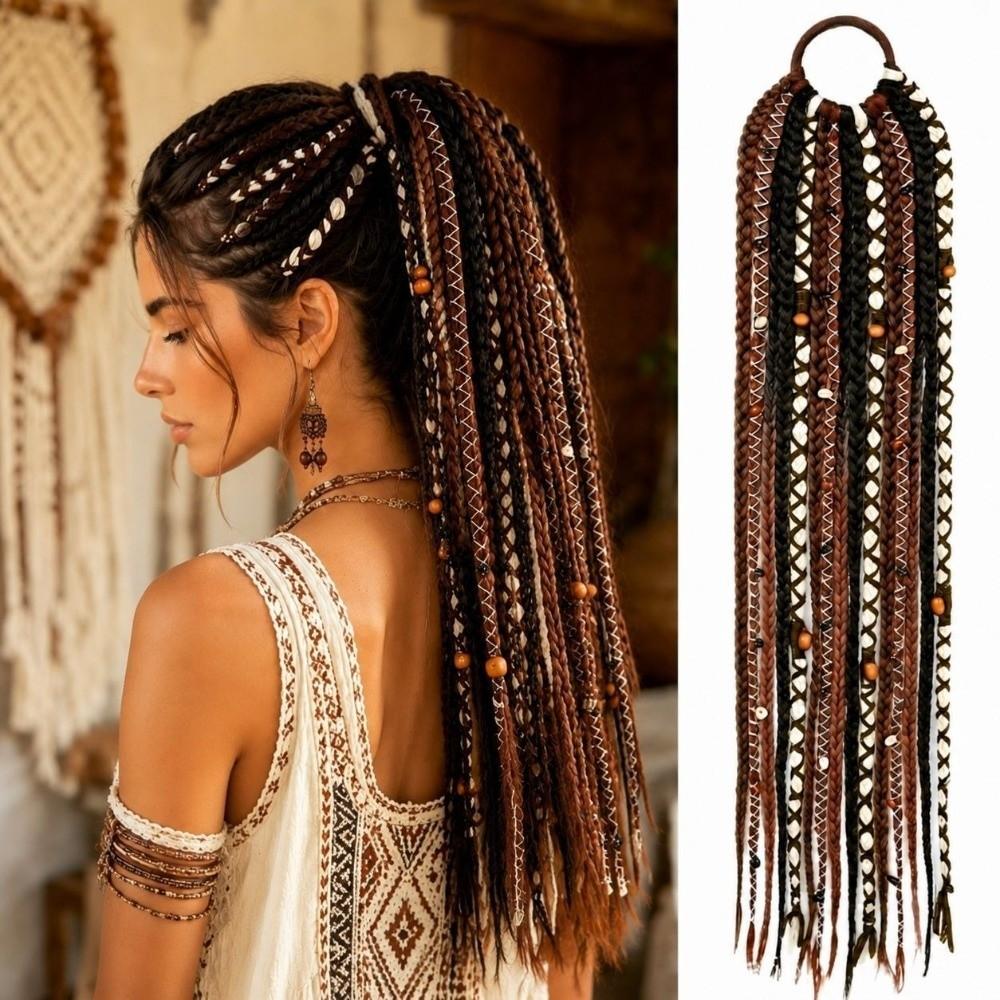 Lightweight Braided Ponytail Extension Beaded Accents Dreadlock Hairpiece Party Wear