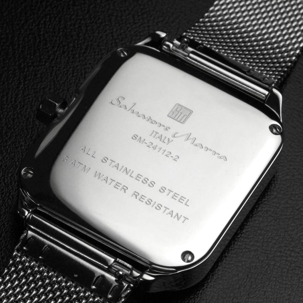 Часы Moon Phase Square Square Multi Calendar Business Formal Stainless Steel Mesh Belt Limited Model Silver Blue [Salvatore Mara] Мужские SM24112-SSBLM