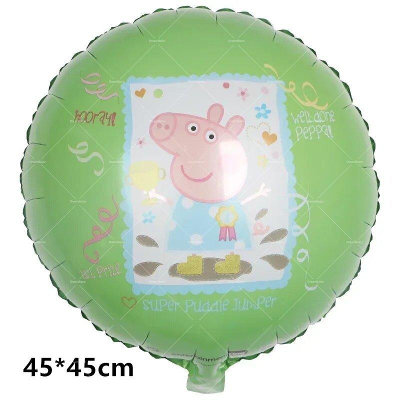 Peppa Pig Balloon Family Pink George Happy Birthday Banner Party Decoration Cake Topper Disposable Tableware Stickers Background