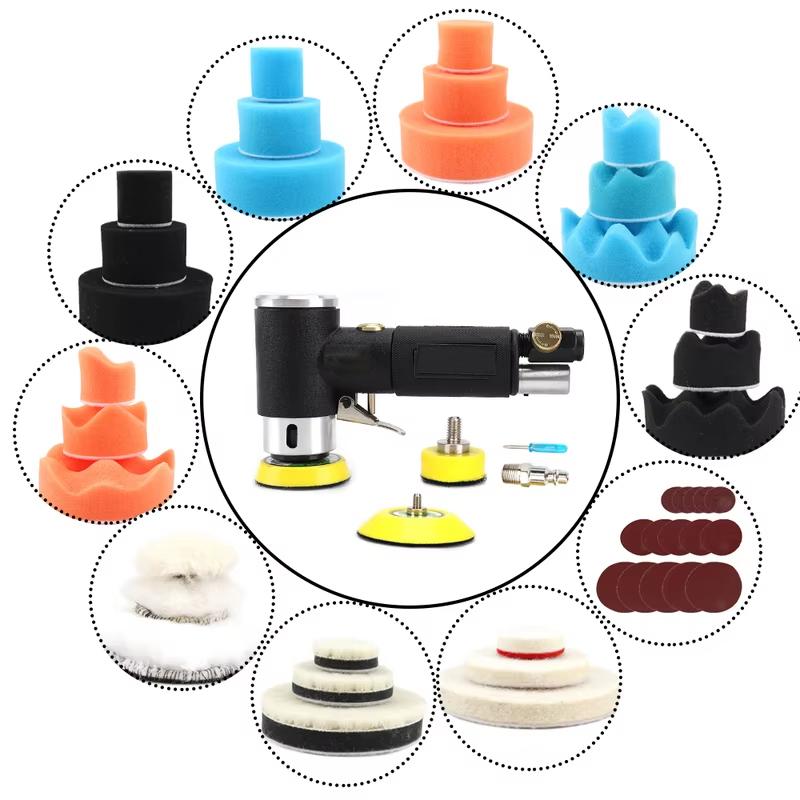 Air Sander Car Polisher Sanding Machine Pneumatic Polishing Grinder With 1/2/3 Inch Polishing Pad Sponge Disc Set