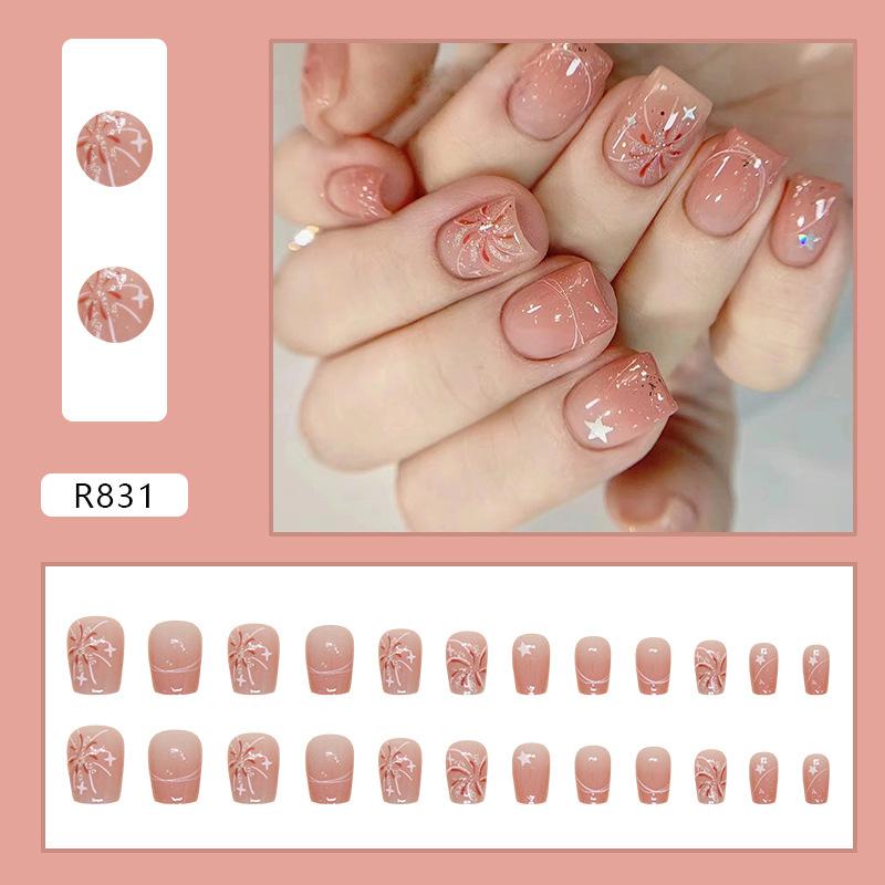 Blush Nail Art Fireworks Wearing Nail Removable Star Nail Film Short Ballet Nail Art Patch Small Short Ladder Nail Film
