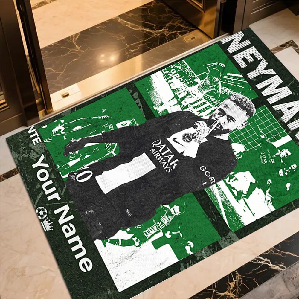 Neymar Energy Poster Personalized Name Floor Mat Design for Hallway Playrooms Dormitory Game Room Anti-slip Rug Decorate Offices Gift for Festivals