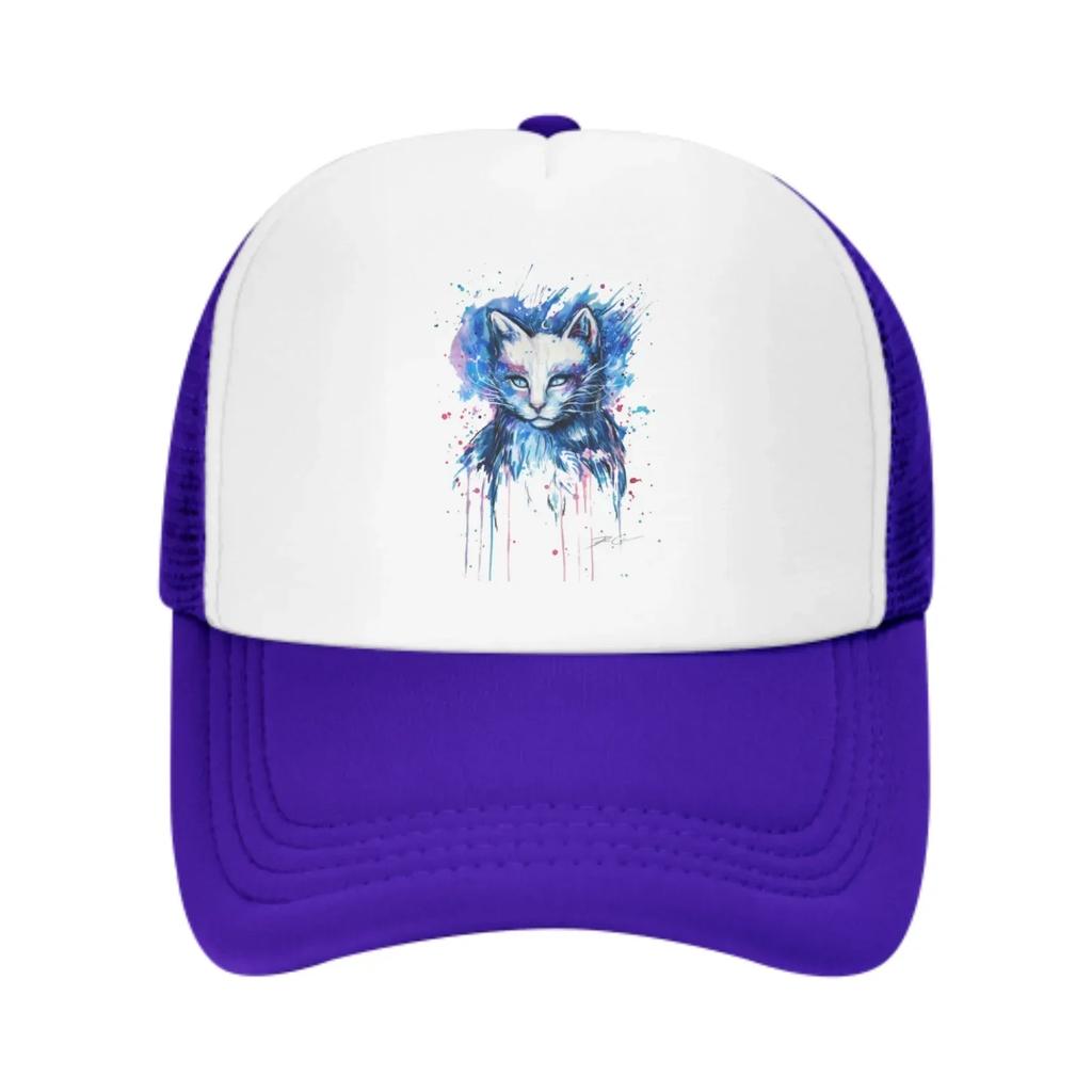 Watercolor Cats Mesh Trucker Hats for Unisex Women Adjustable Casual Fashion Baseball Caps for Outdoor Activities