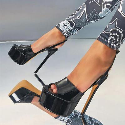 Liyke/летние сандалии на платформе, женские черные лакированные кожаные туфли с открытым носком и пряжкой на ремешке, супер пикантные туфли на высоком каблуке для танцев на пилоне, туфли на шпильке