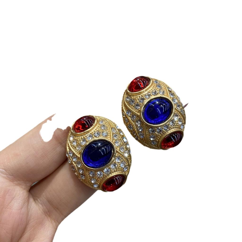 Средневековые украшения, серьги в стиле ретро-дворца, элитные серьги, двухцветные глазурованные овальные серьги-гвоздики, для женщин