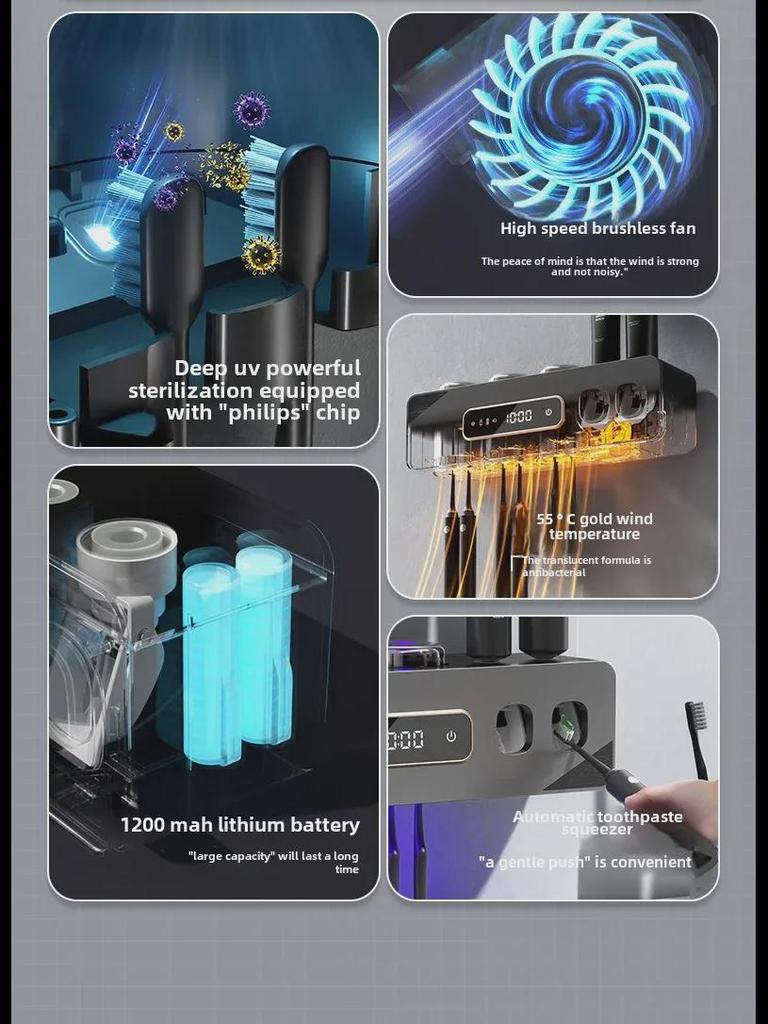 Wall-Mounted UV Sterilizing Electric Toothbrush Holder and Dryer