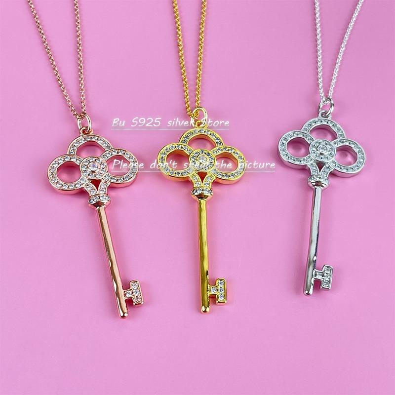 Новое ожерелье с подвеской в виде короны из розового золота и серебра S925 пробы для женщин, цепочка для свитера, цепочка с костяной цепочкой, модные ювелирные изделия