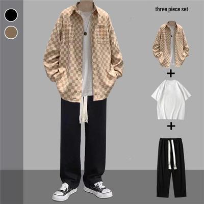 Мужской комплект в клетку в гонконгском стиле с брюками прямого кроя - Модный, высококлассный повседневный костюм-тройка
