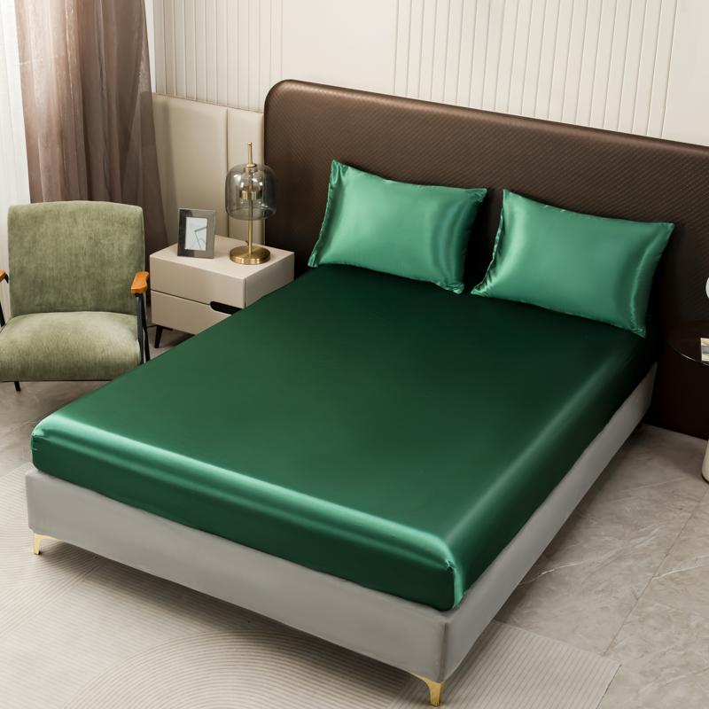 Европейские и американские размеры, атласная простыня на резинке, гладкая, приятная для кожи простыня с эластичной резинкой, простыня из искусственного шелка размера King Size 180x200