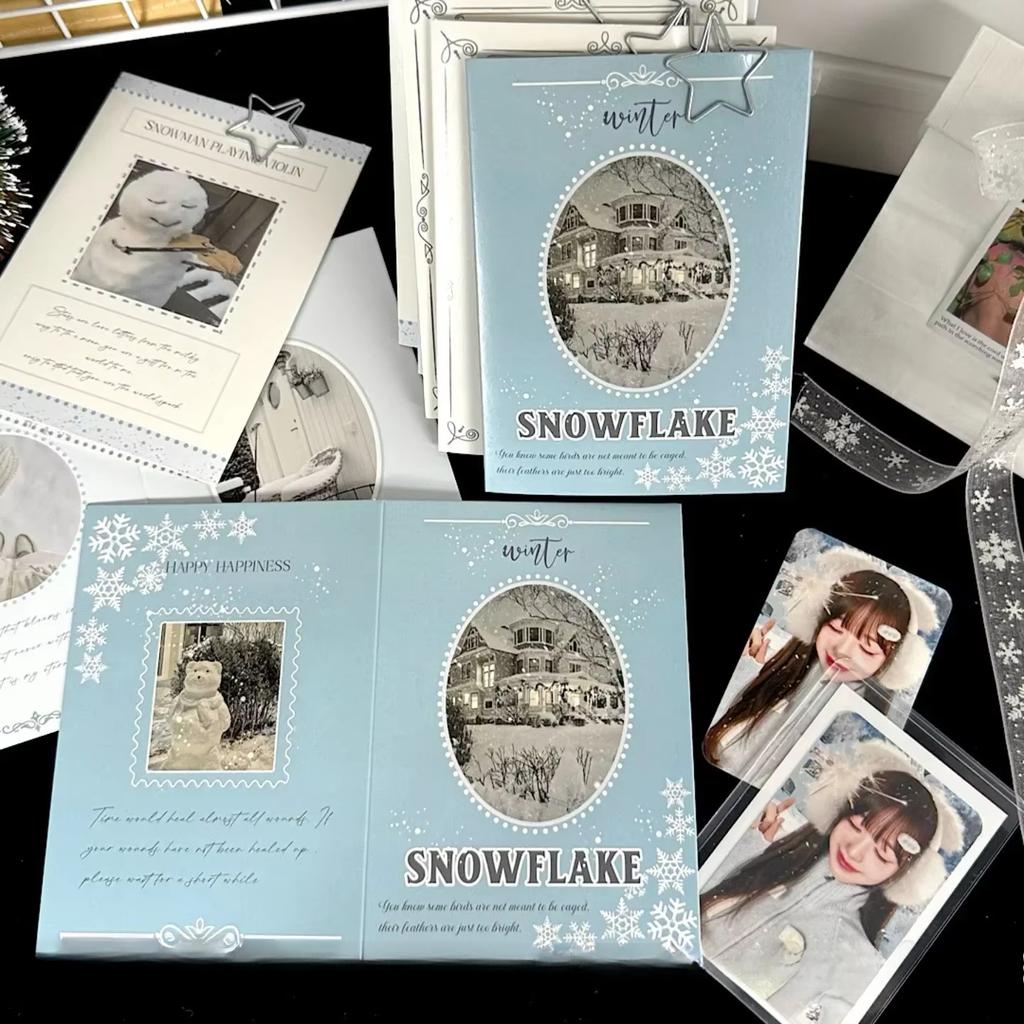 10Pcs INS Fresh Winter Snow Folding Card Back Korean Kpop Idol 3-inch Photocard DIY Packing Fixed Cardboard Girls Cute Packaging