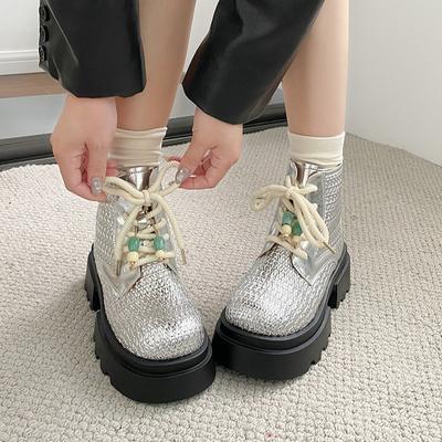 Мода 2025 Новые массивные ботильоны женские модные на шнуровке женские ботинки на платформе для увеличения роста осенне-зимние женские туфли
